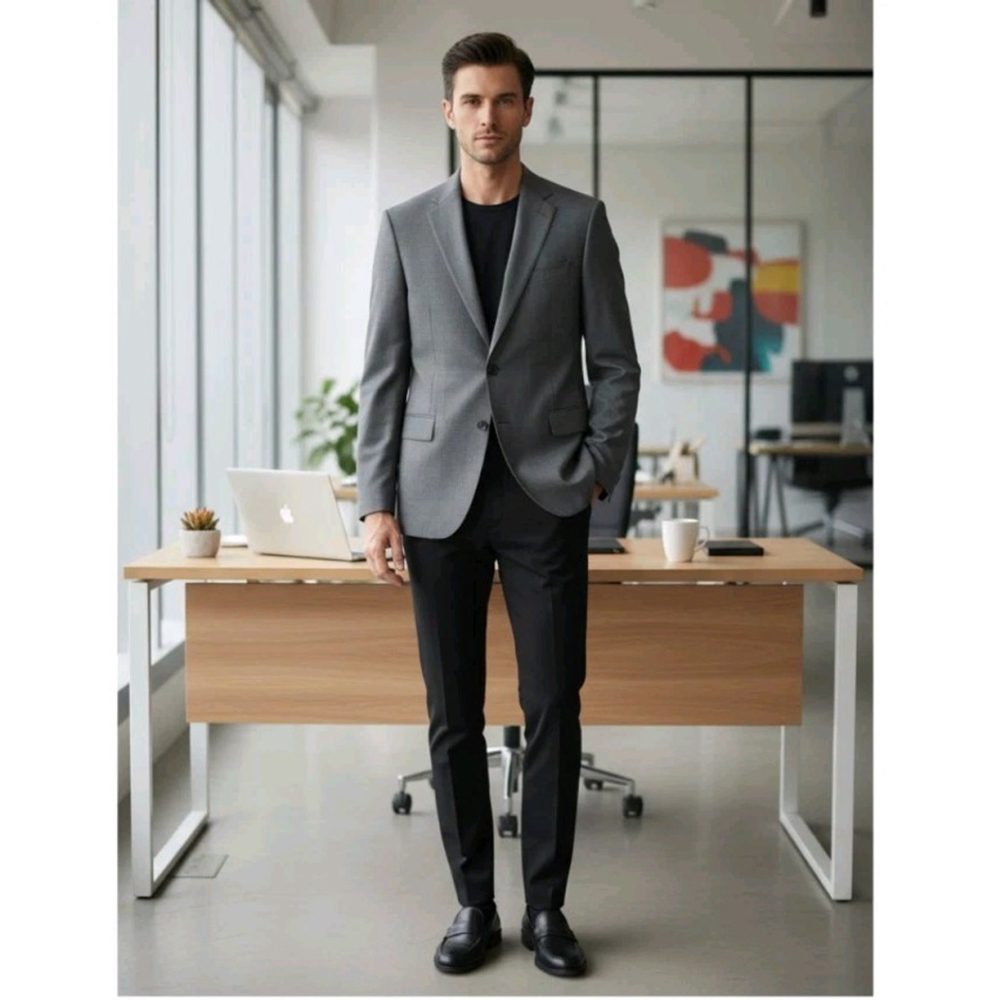 Bloomingdales The Mens Store Mens Wool 2 Button Blazer Gray Size 44R